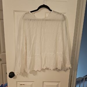 Madewell White Eyelet Peplum Blouse